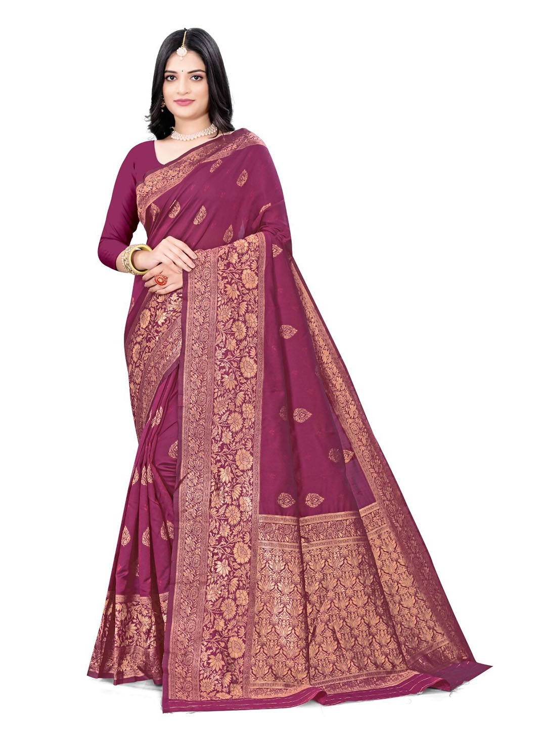 

ZEEPKART Ethnic Motifs Woven Design Zari Kanjeevaram Saree, Maroon