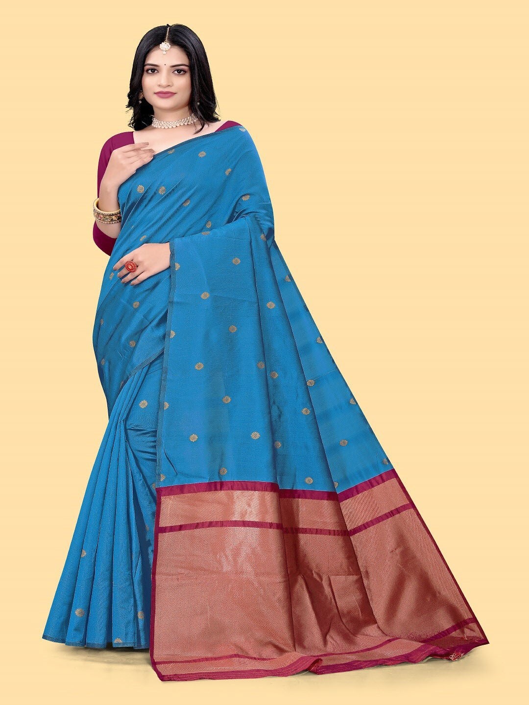 

ZEEPKART Ethnic Motifs Woven Design Zari Kanjeevaram Saree, Turquoise blue