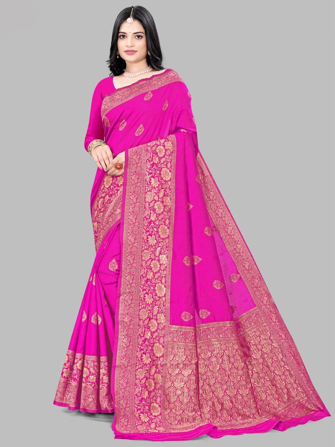 

ZEEPKART Ethnic Motifs Woven Design Kanjeevaram Saree, Pink