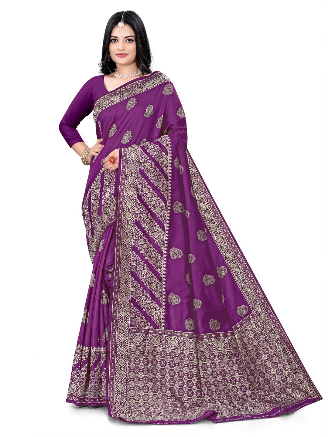 

ZEEPKART Ethnic Woven Design Saree, Purple