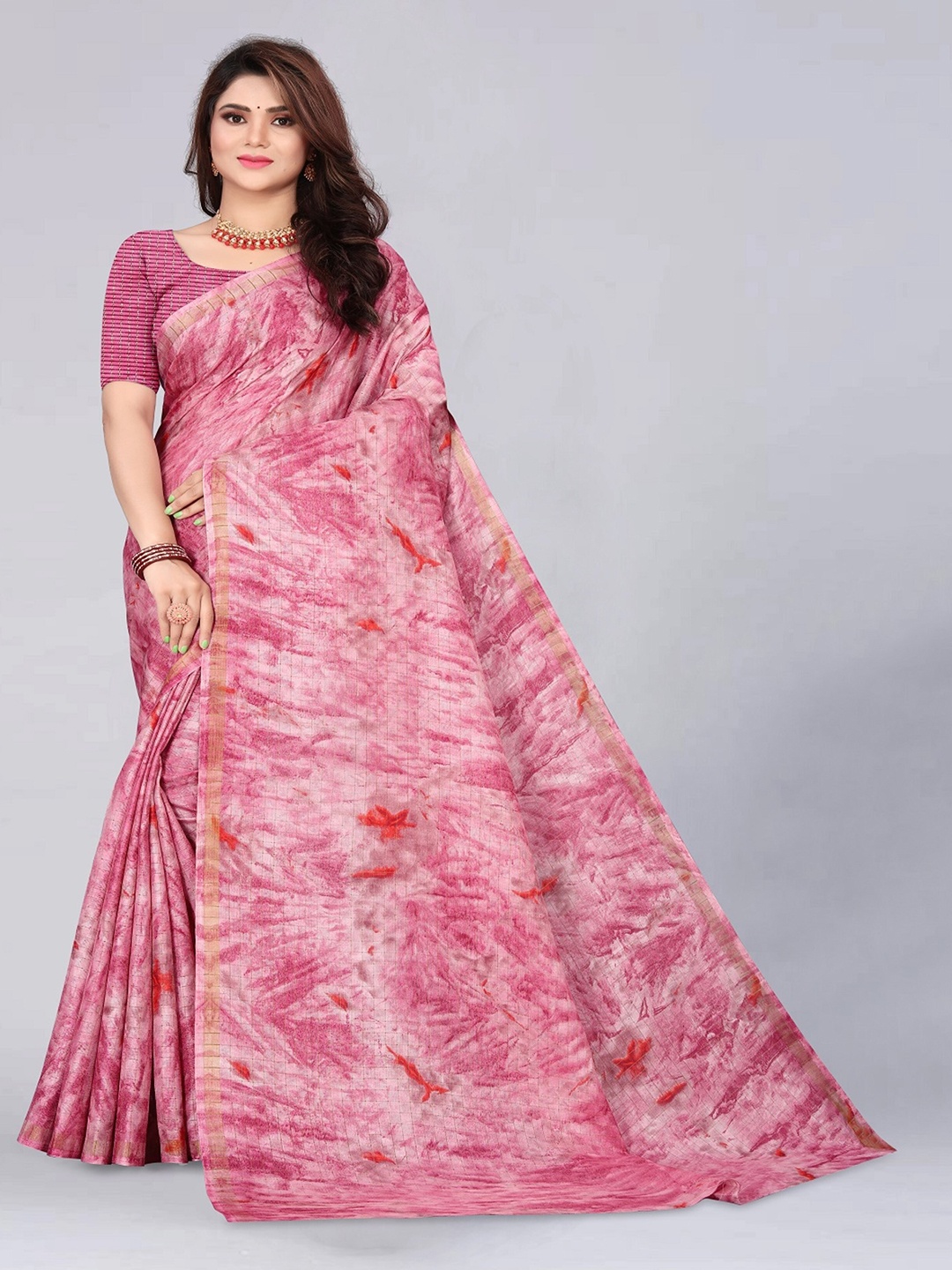 

ZEEPKART Abstract Printed Saree, Pink