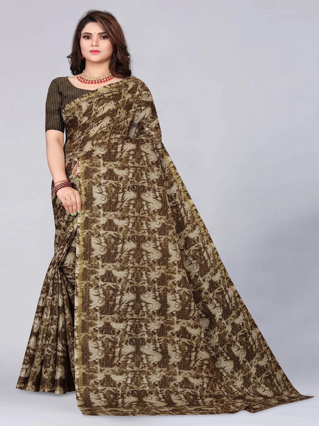 

ZEEPKART Abstract Printed Saree, Brown
