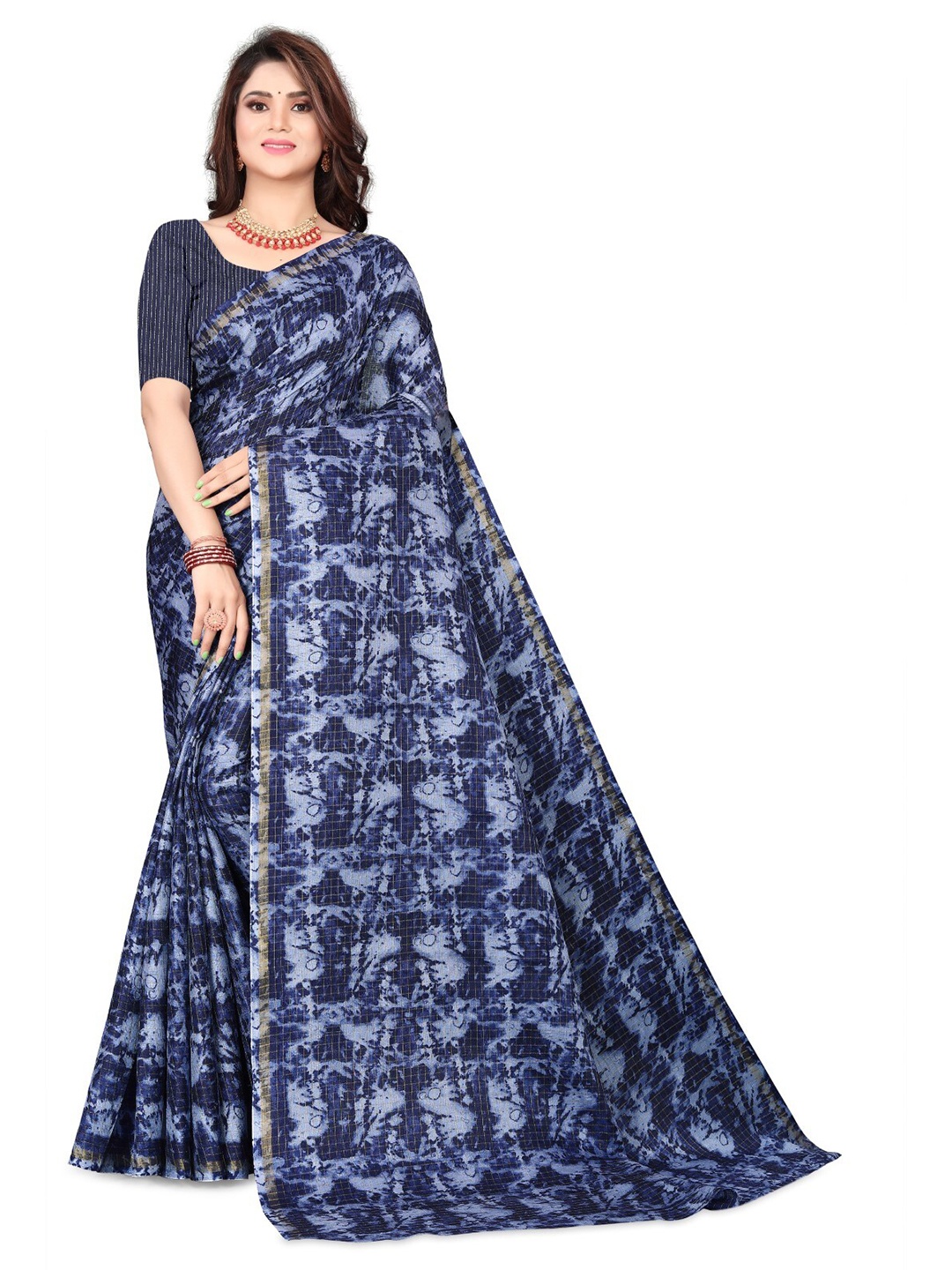 

ZEEPKART Abstract Printed Saree, Navy blue
