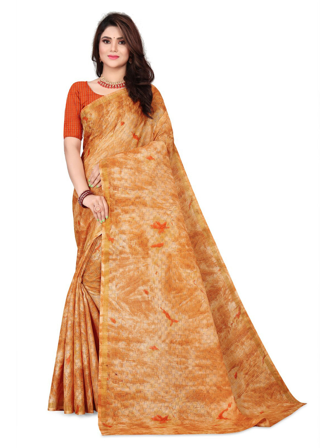

ZEEPKART Abstract Printed Saree, Orange