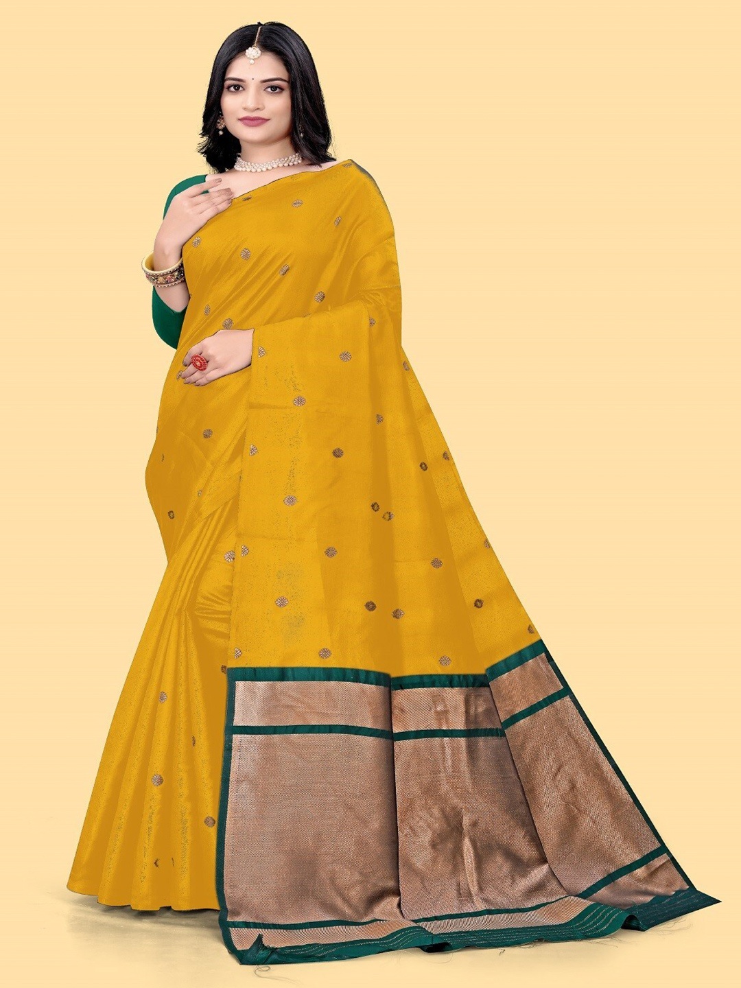 

ZEEPKART Woven Design Saree, Mustard