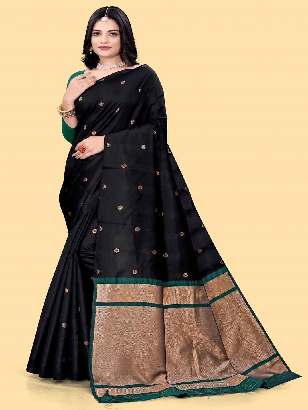 

ZEEPKART Ethnic Motifs Woven Design Saree, Black