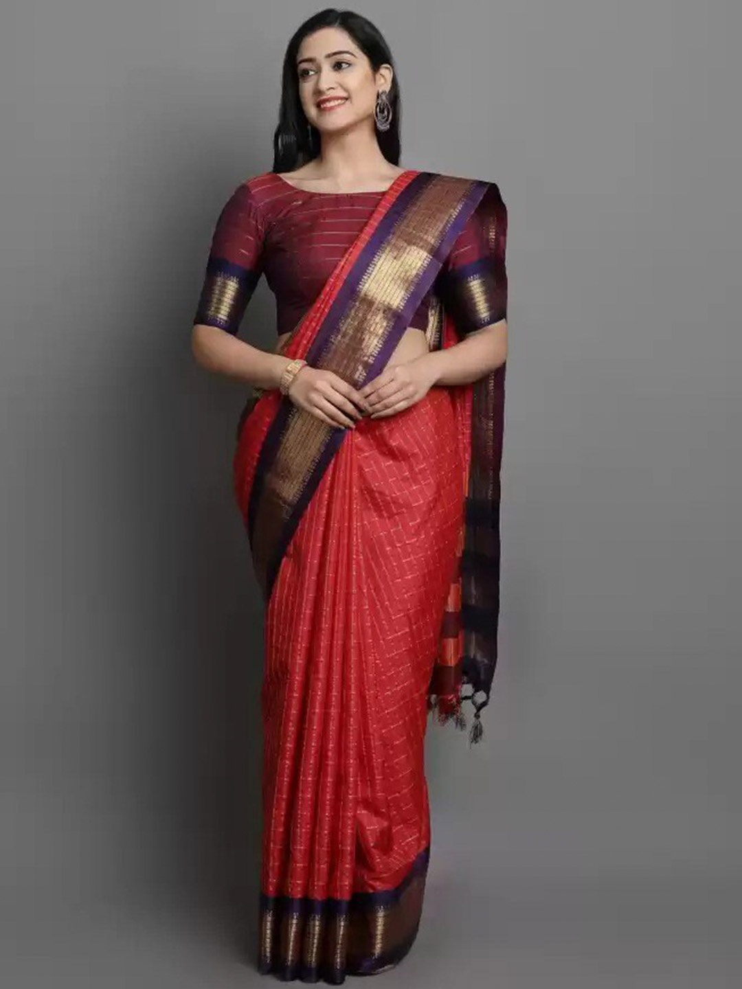 

ZEEPKART Woven Design Saree, Red