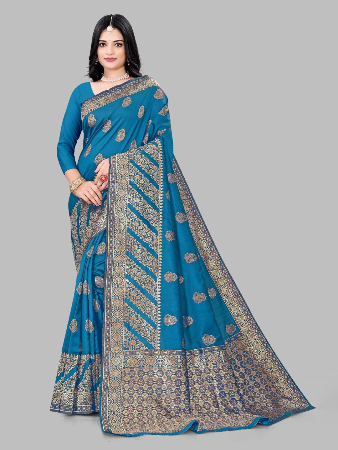 

ZEEPKART Ethnic Motifs Woven Design Saree, Blue
