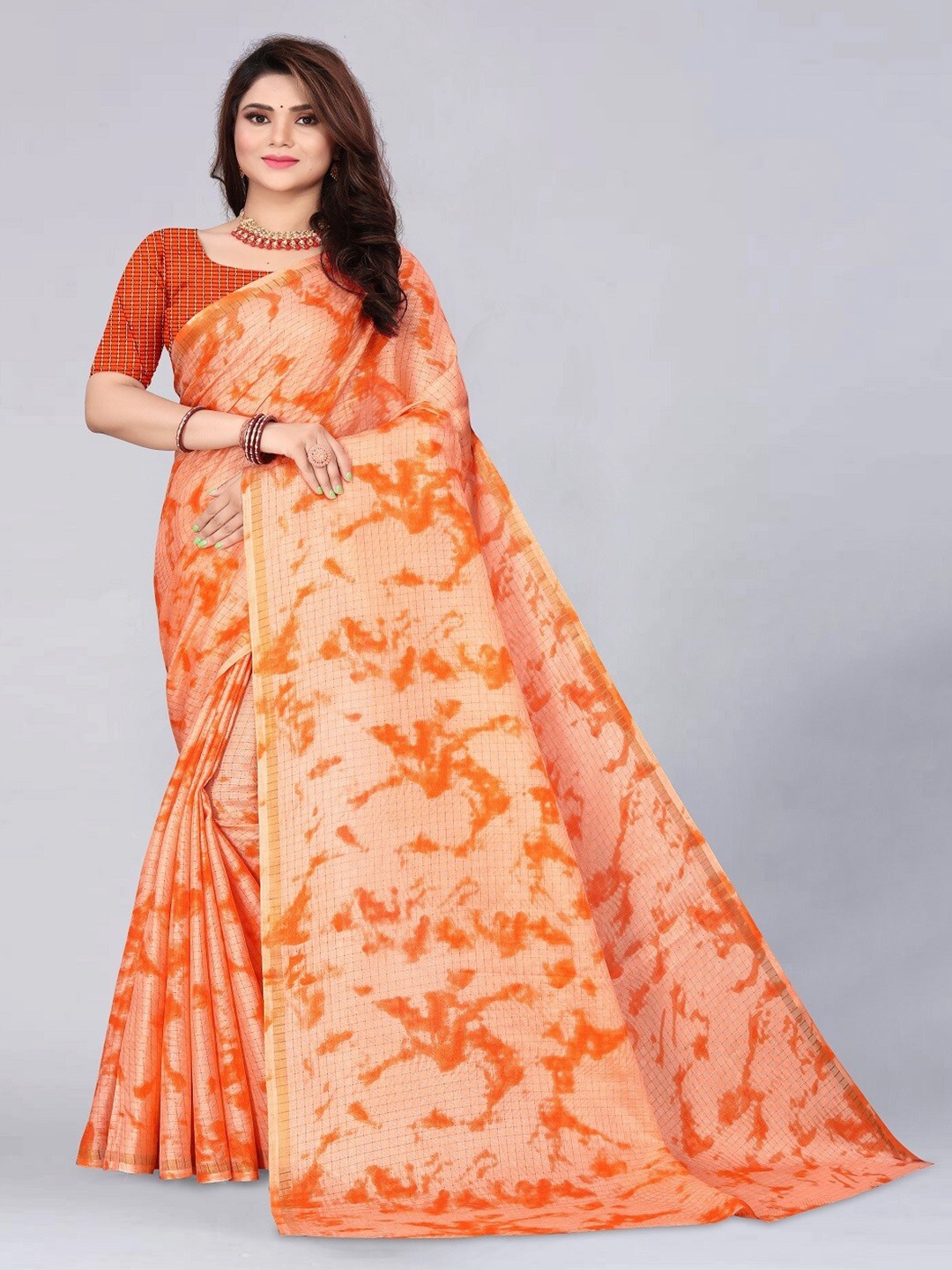

ZEEPKART Abstract Printed Saree, Orange