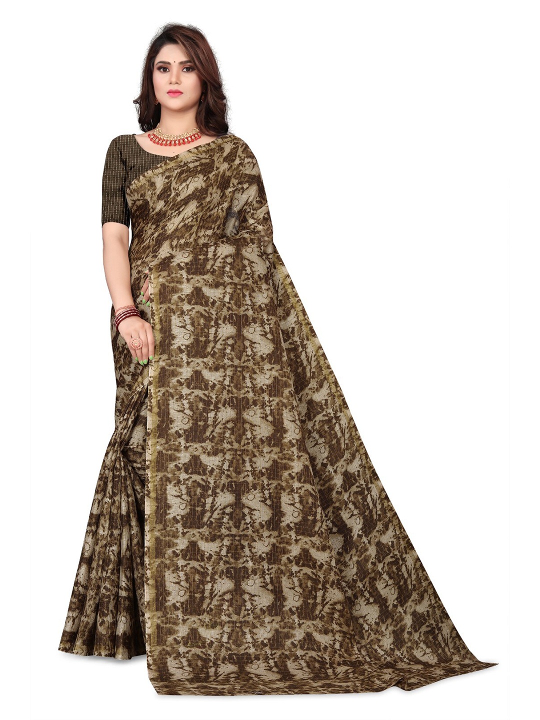 

ZEEPKART Tie & Dye Dyed Saree, Brown