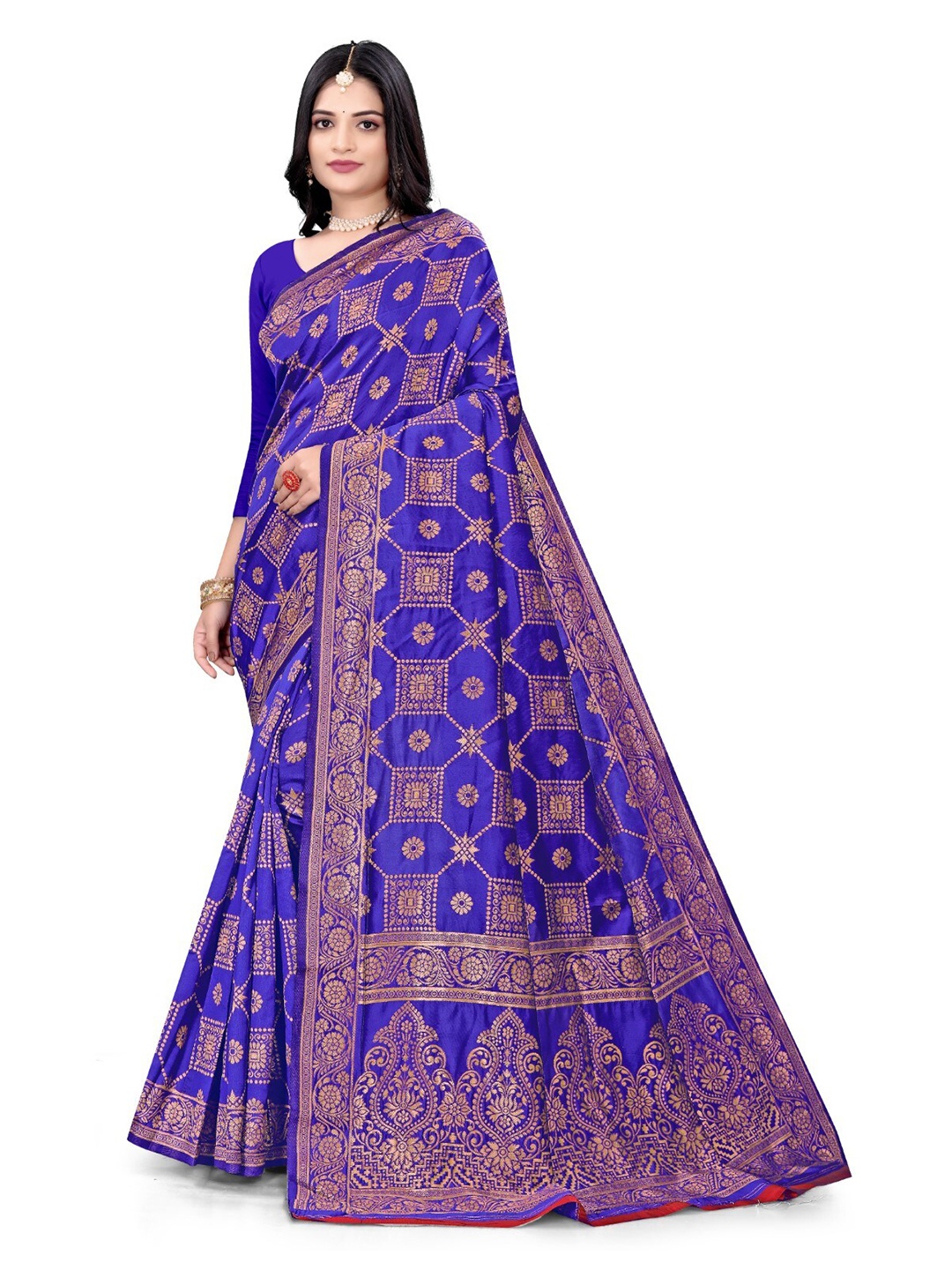 

ZEEPKART Ethnic Motifs Woven Design Saree, Navy blue