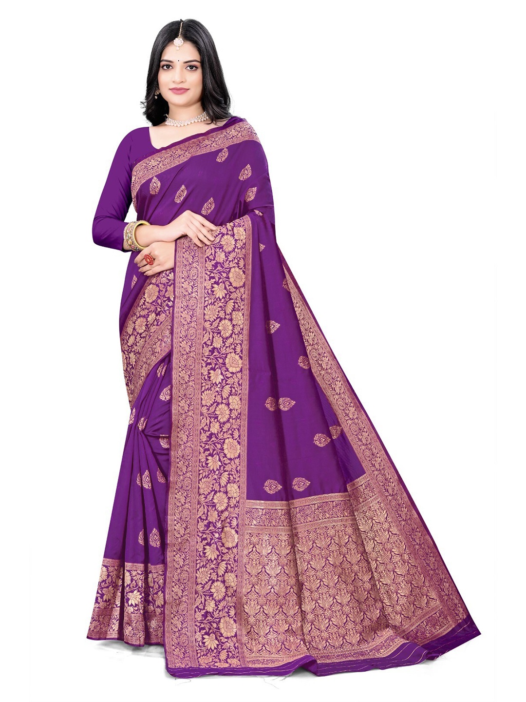 

ZEEPKART Ethnic Motifs Woven Design Saree, Purple