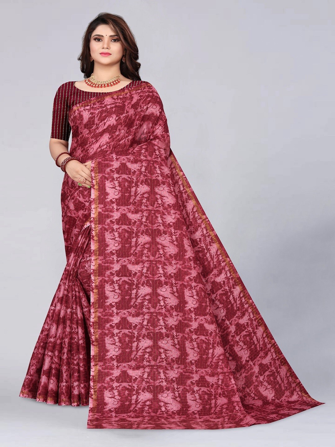 

ZEEPKART Abstract Printed Saree, Maroon