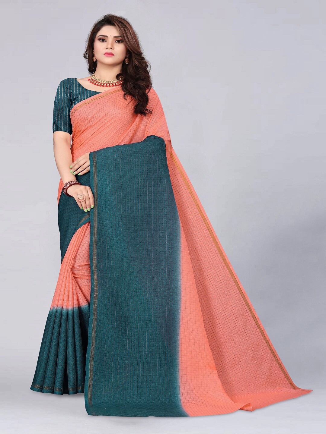 

ZEEPKART Woven Design Saree, Turquoise blue