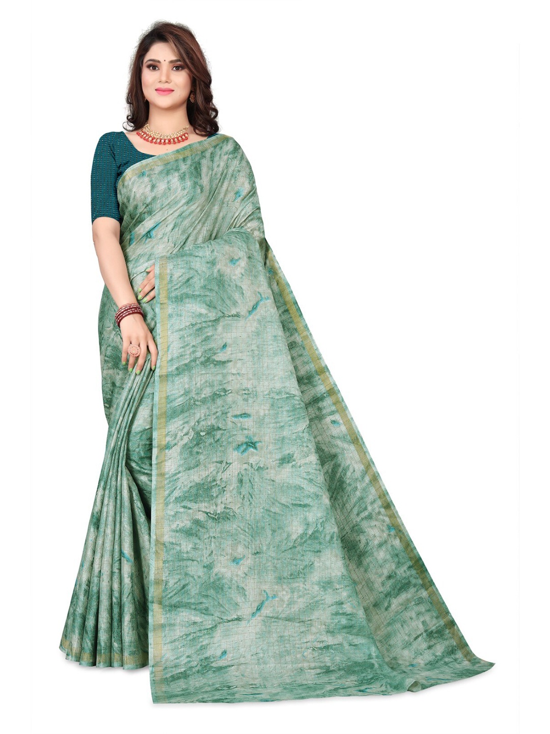 

ZEEPKART Abstract Printed Saree, Green