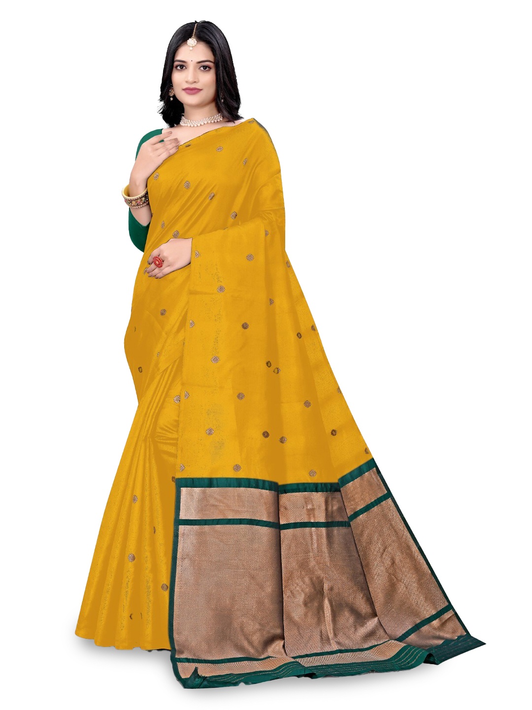 

ZEEPKART Ethnic Motifs Woven Design Kanjeevaram Saree, Mustard
