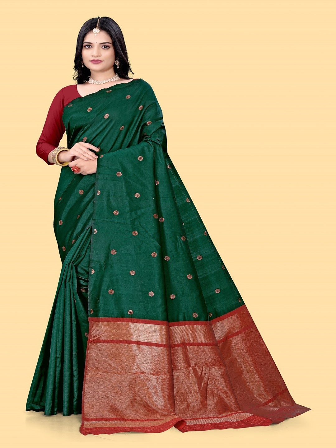 

ZEEPKART Ethnic Motifs Woven Design Kanjeevaram Saree, Green