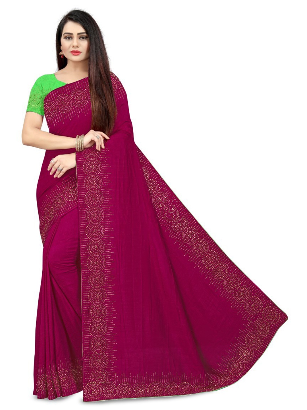 

PUNYATHA CREATION Embellished Beads and Stones Saree, Maroon