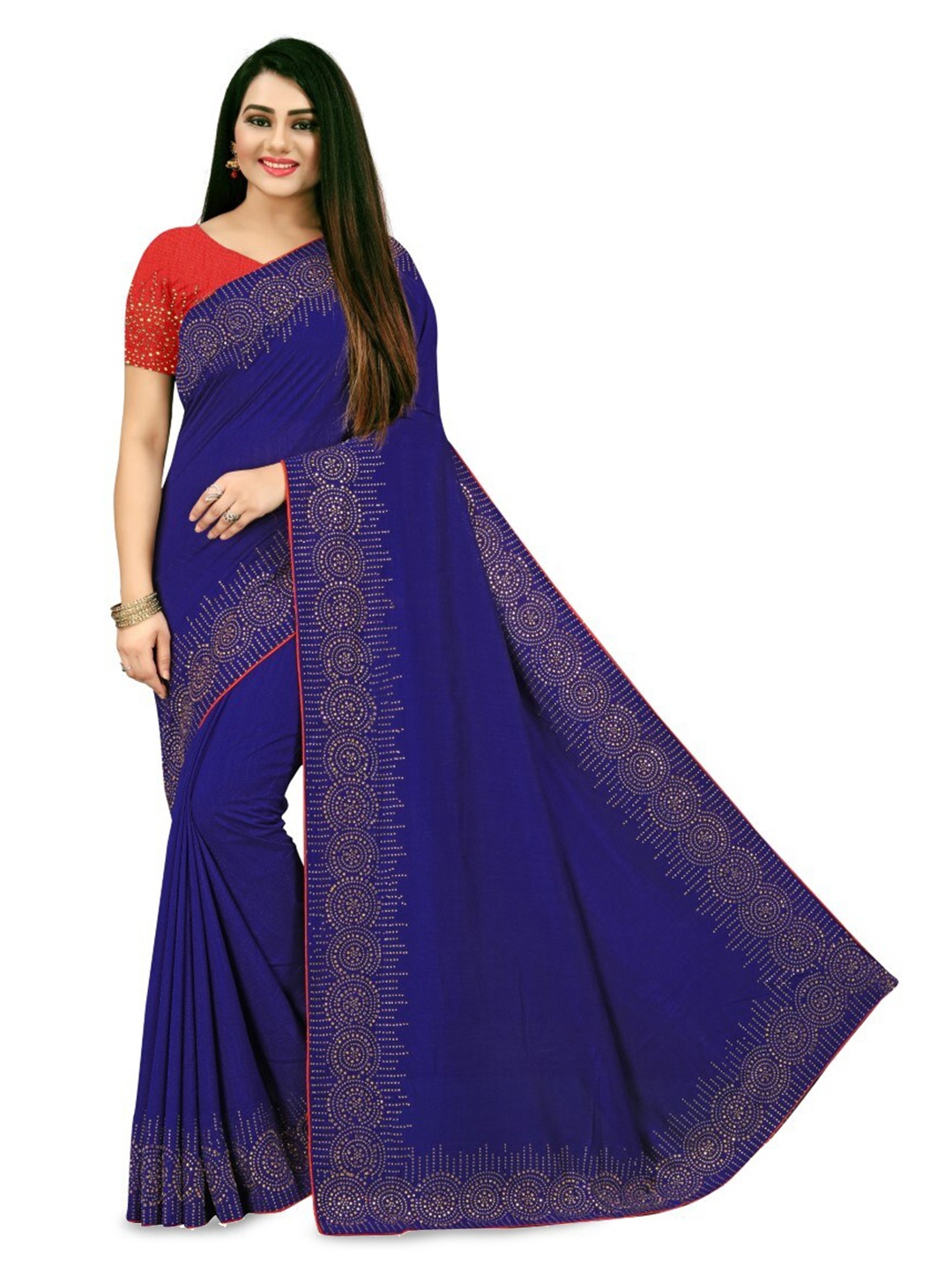 

PUNYATHA CREATION Embellished Beads and Stones Saree, Blue