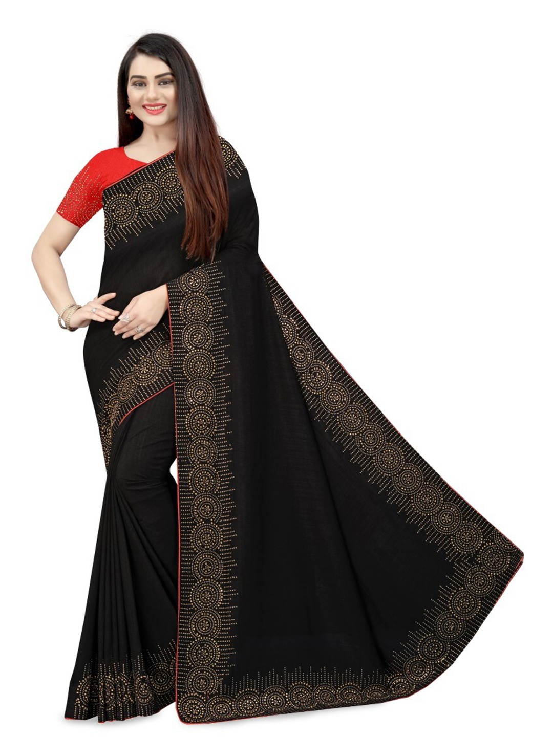 

PUNYATHA CREATION Embellished Beads and Stones Saree, Black