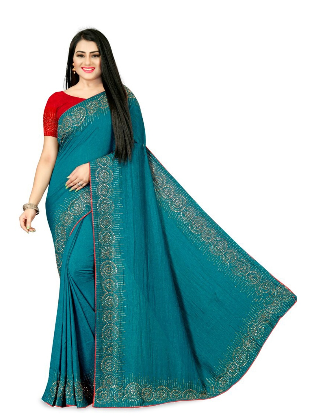 

PUNYATHA CREATION Sequinned Paithani Saree, Teal