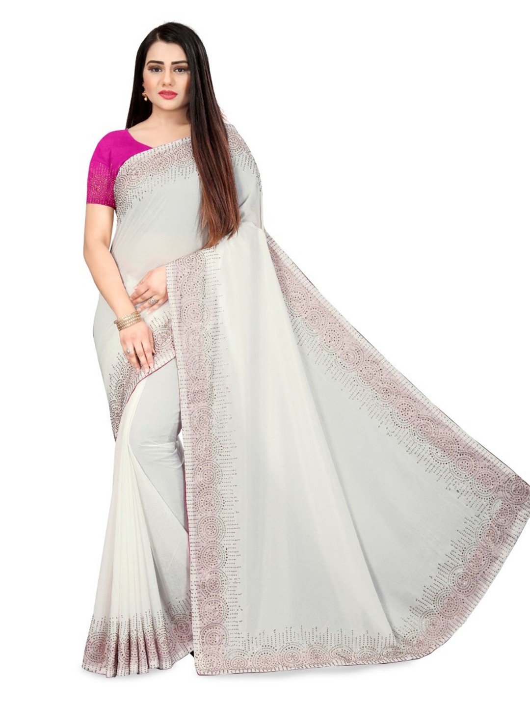 

PUNYATHA CREATION Mirror Work Saree, Off white