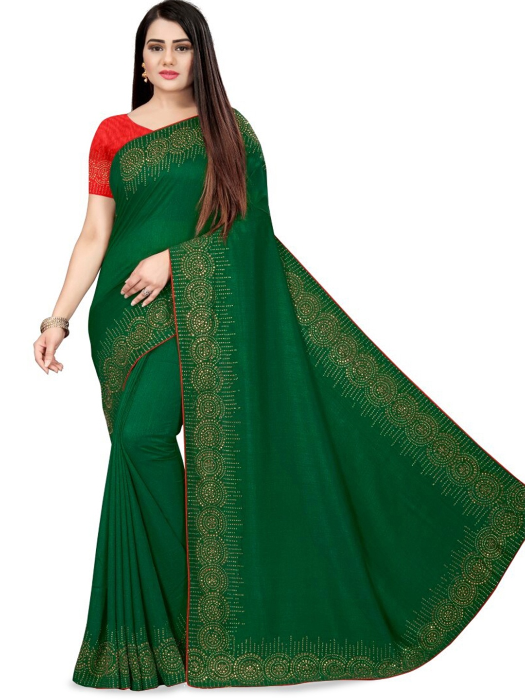 

PUNYATHA CREATION Embellished Beads and Stones Saree, Green