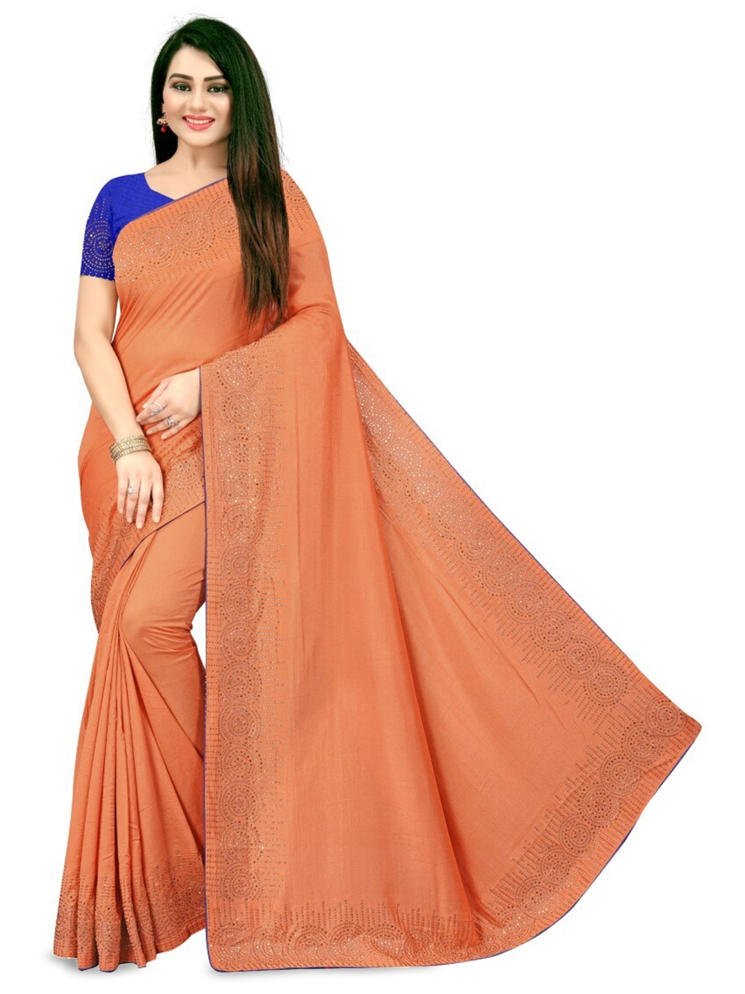 

PUNYATHA CREATION Embellished Beads and Stones Saree, Rust