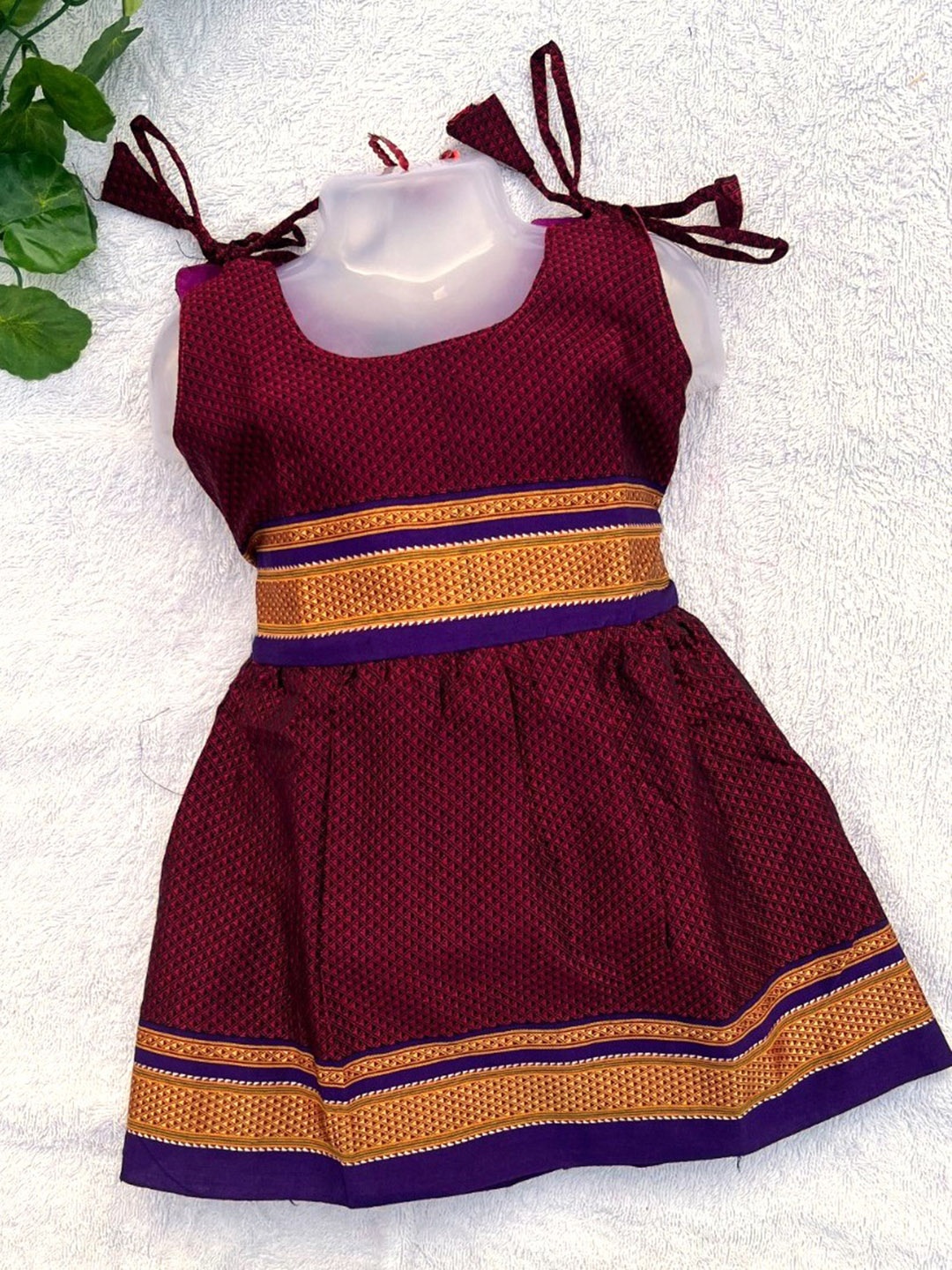 

BAESD Girls Self Design Pleated Cotton Fit and Flare Ethnic Dresses, Purple
