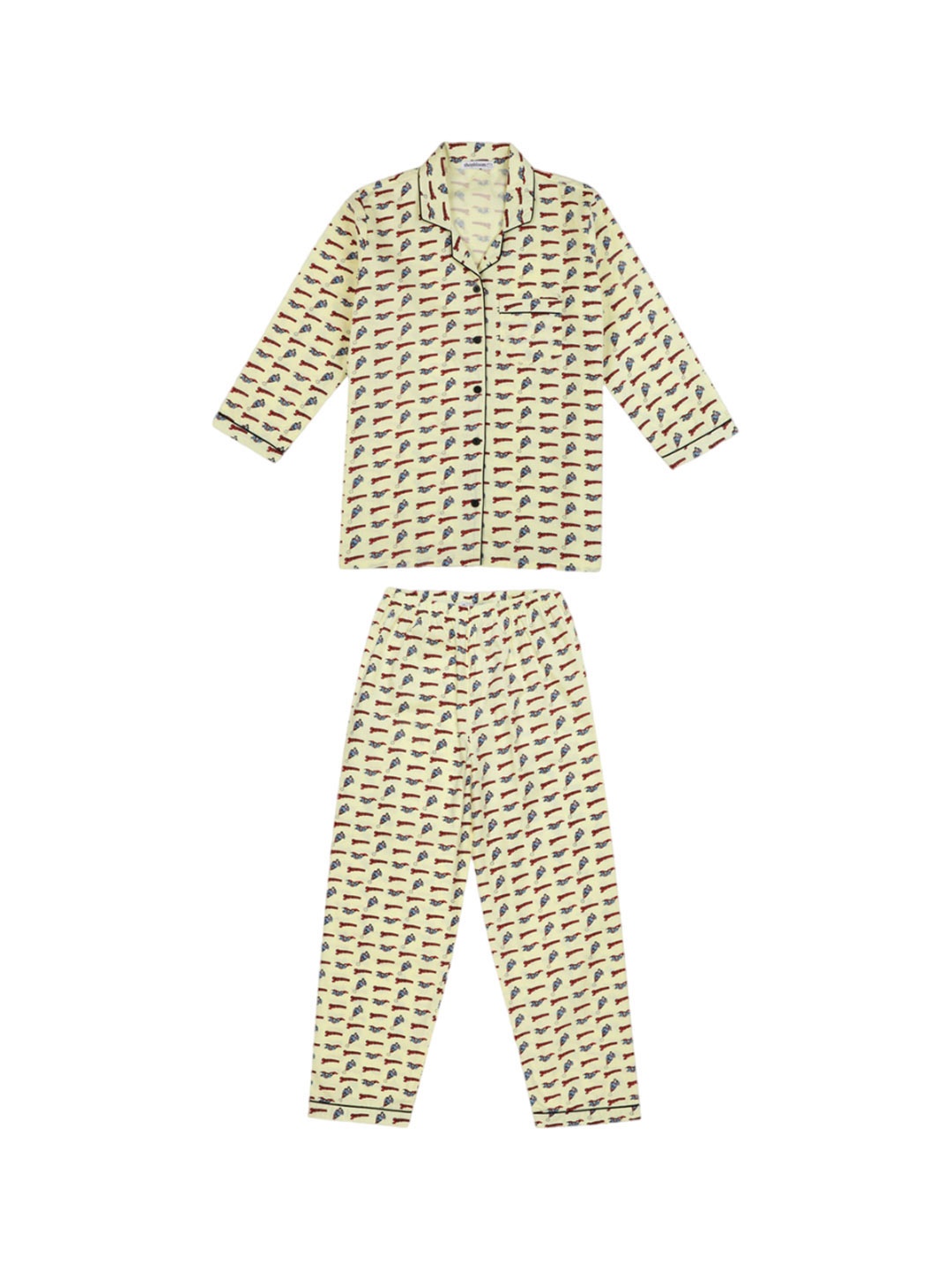 

shopbloom Kids Conversational Printed Pure Cotton Night suit, Yellow