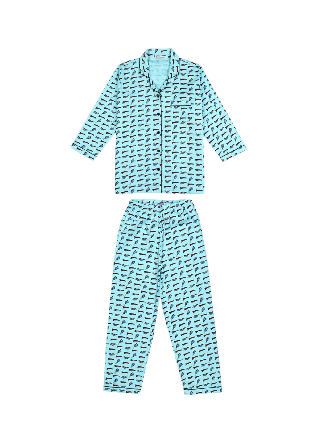 

shopbloom Kids Conversational Printed Pure Cotton Night Suit, Blue