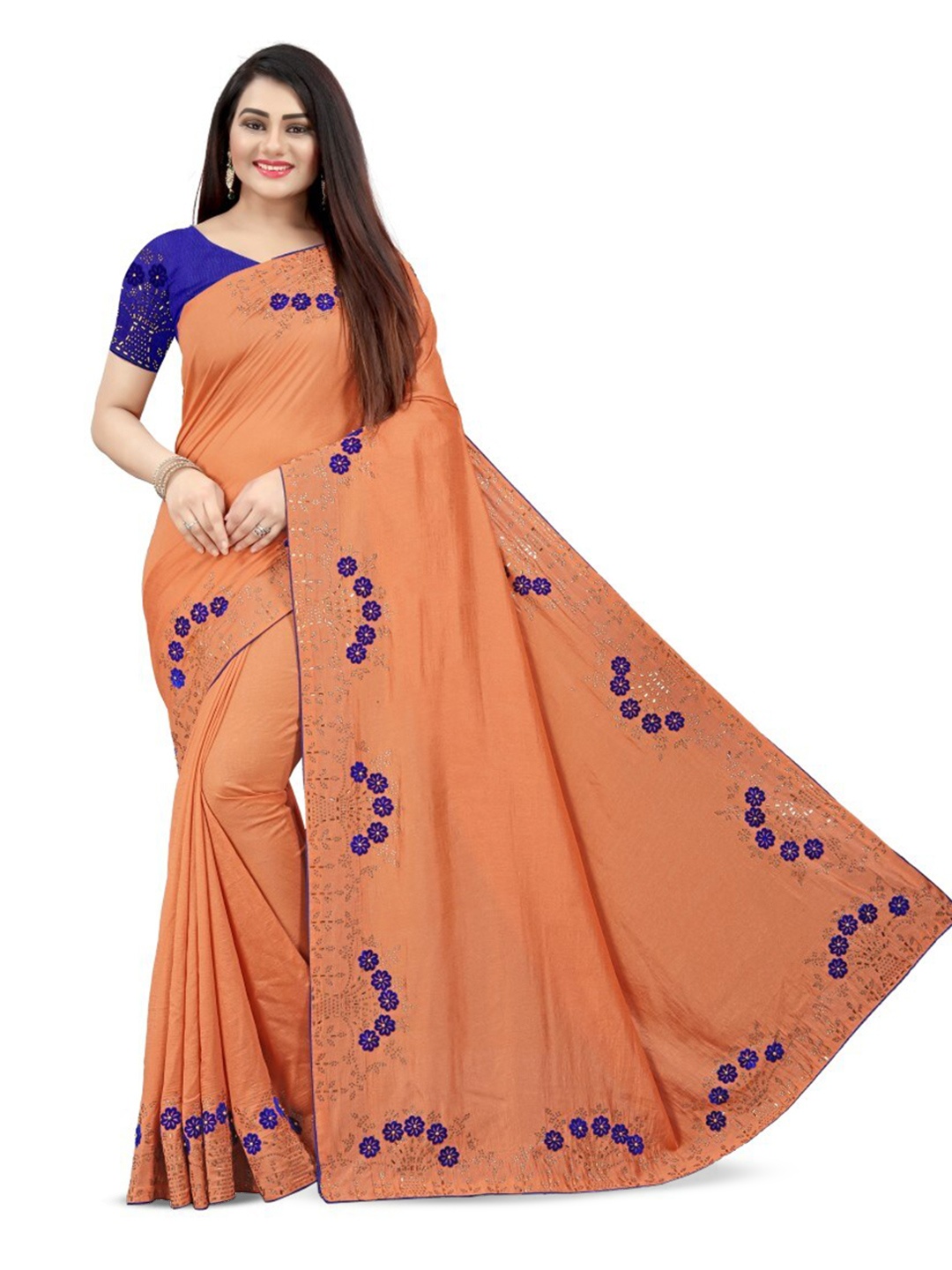 

PUNYATHA CREATION Floral Embroidered Beads and Stones Paithani Saree, Rust