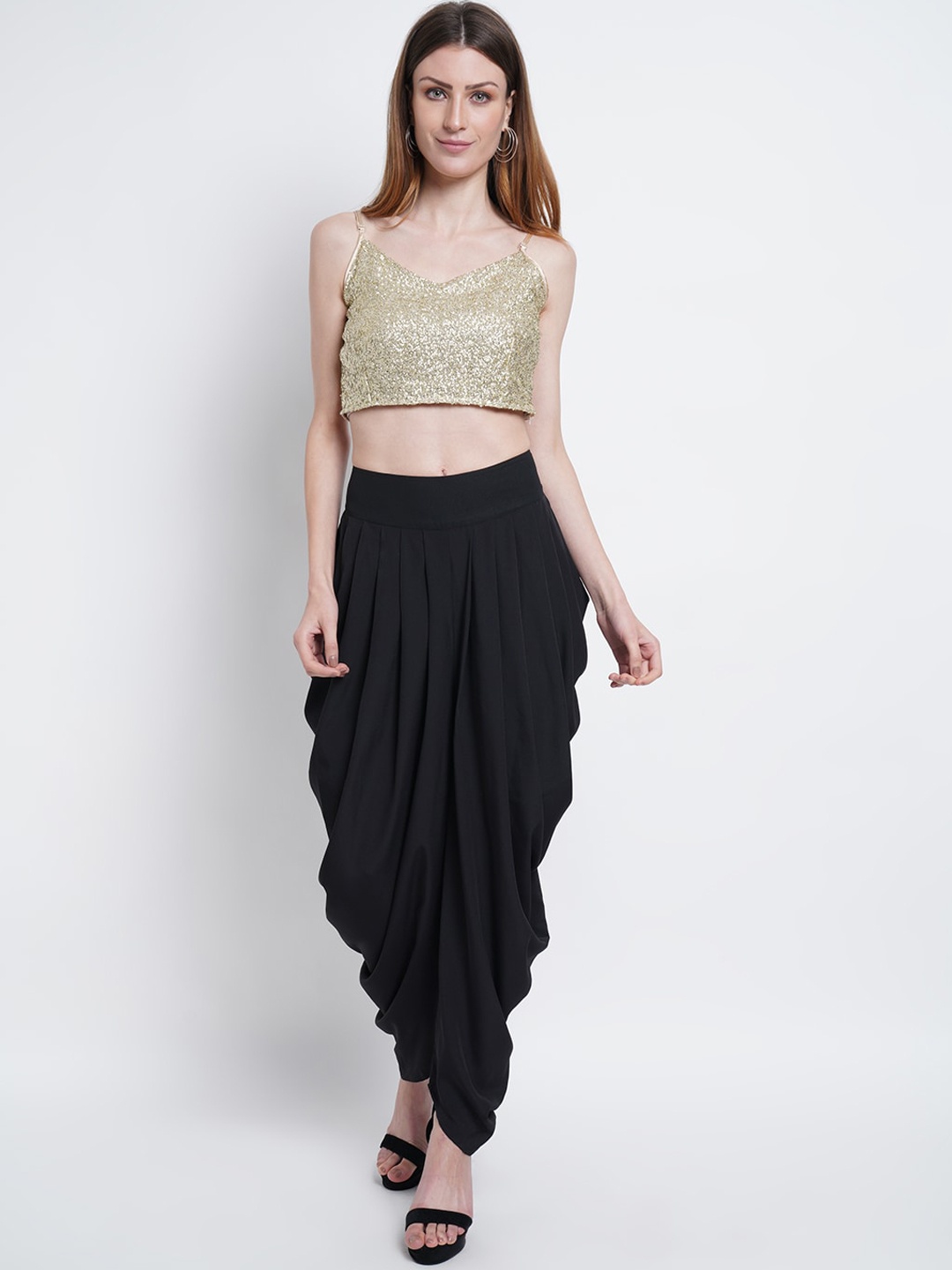 

Purple State Embellished Crop Top With Dhoti Pants, Gold