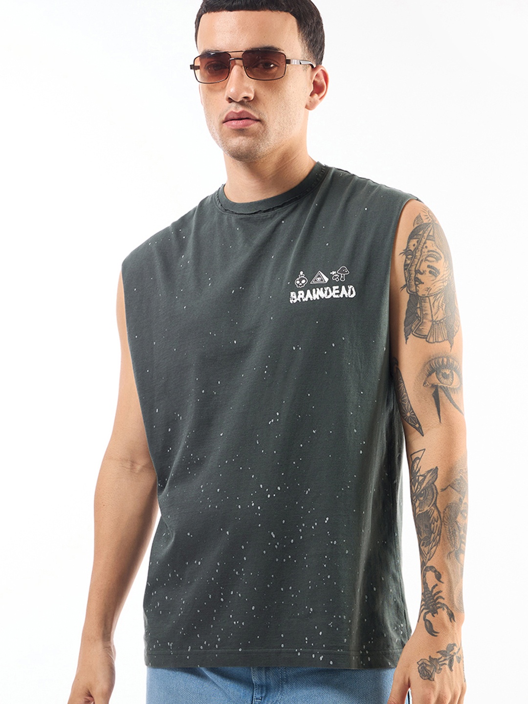

Bewakoof Graphic Printed Cotton Oversized Innerwear Vests, Grey