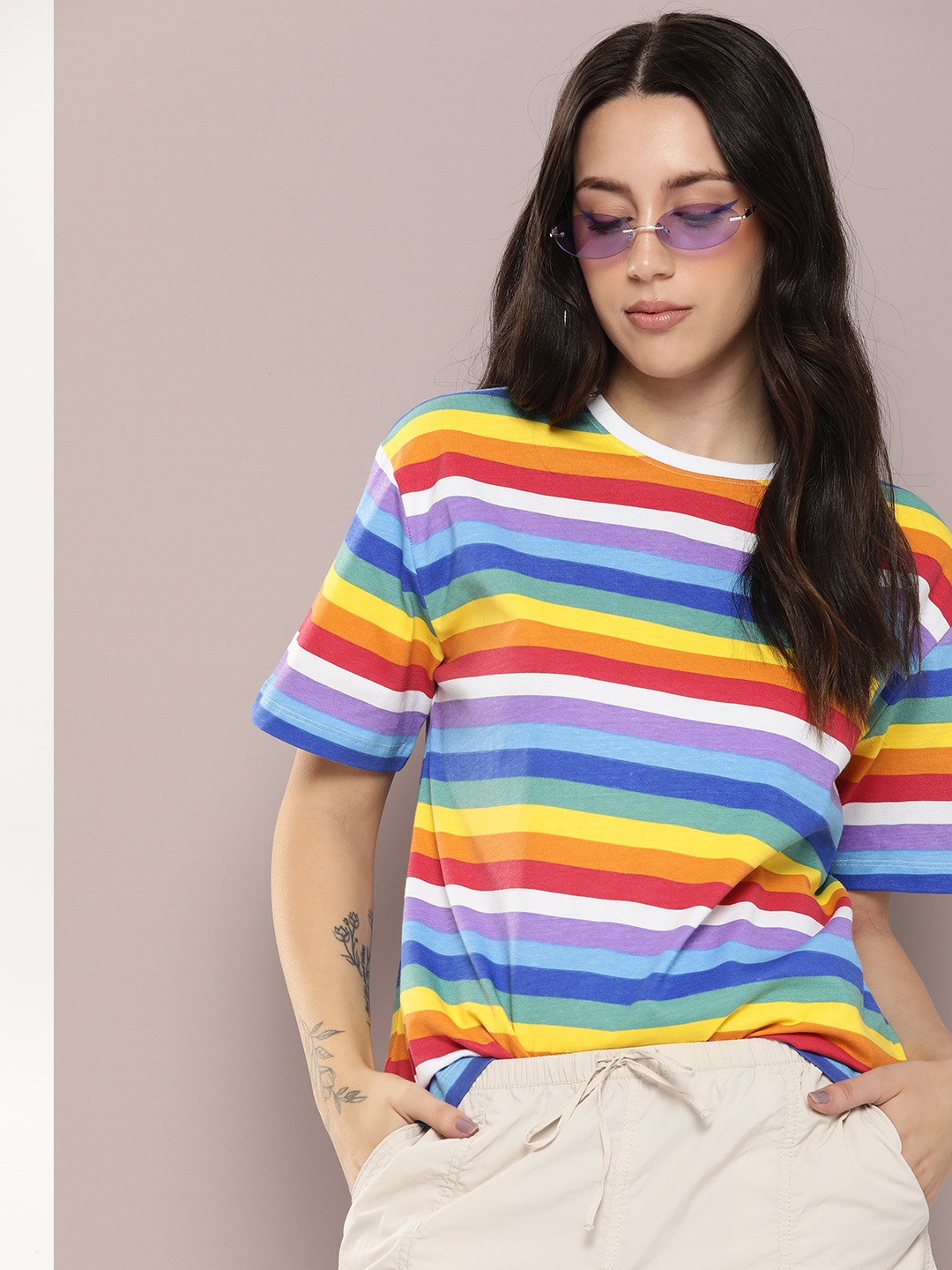 

Kook N Keech Women Striped Pure Cotton T-shirt, Multi