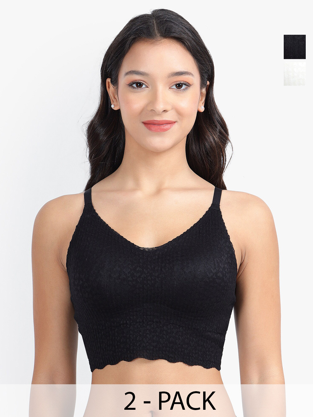 

PARKHA Pack of 2 Full Coverage Removable Padding Bralette Bra- 360 Degree Support, Black