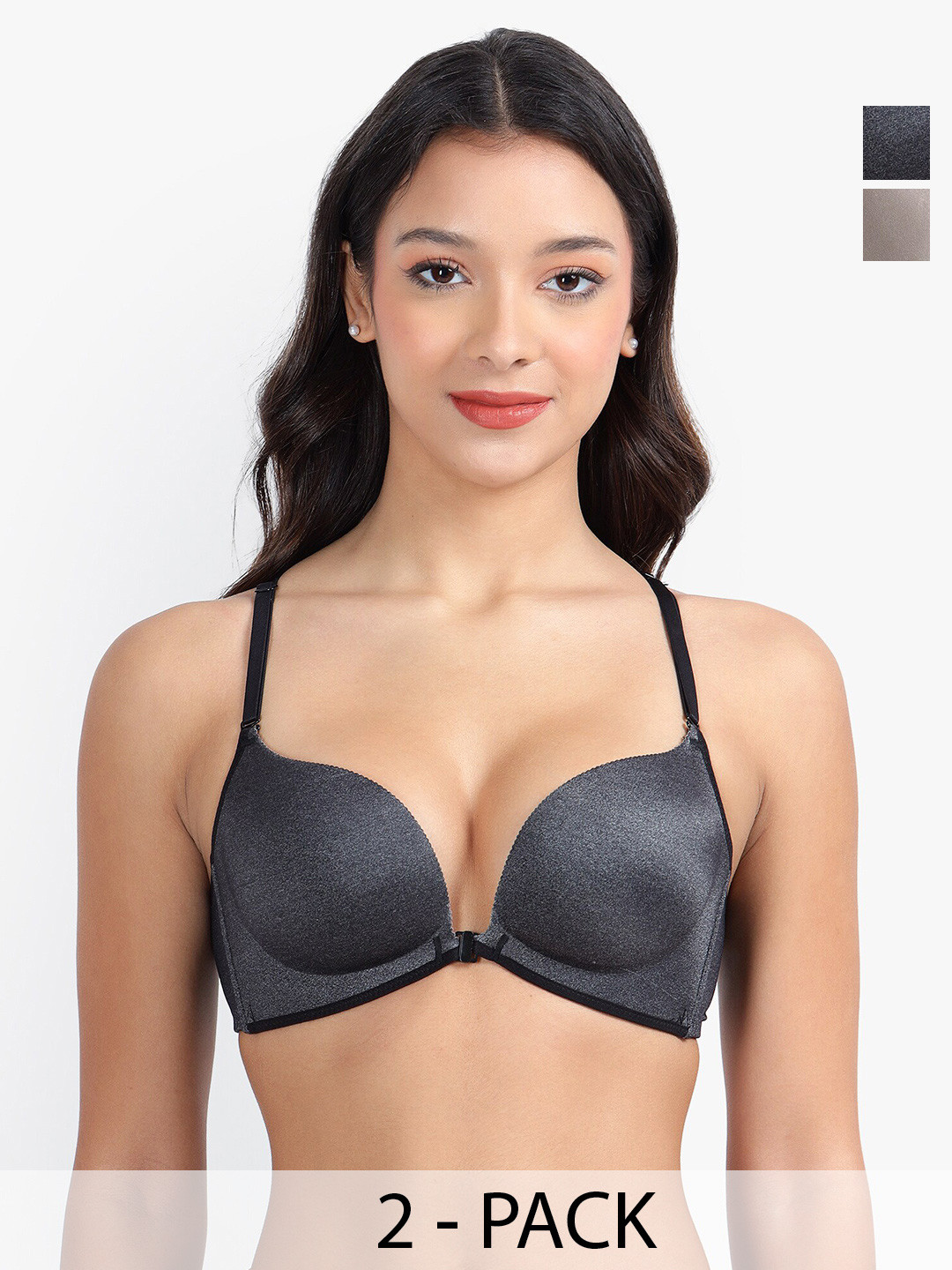 

PARKHA Pack Of 2 Seamless Plunge Bra All Day Comfort, Grey