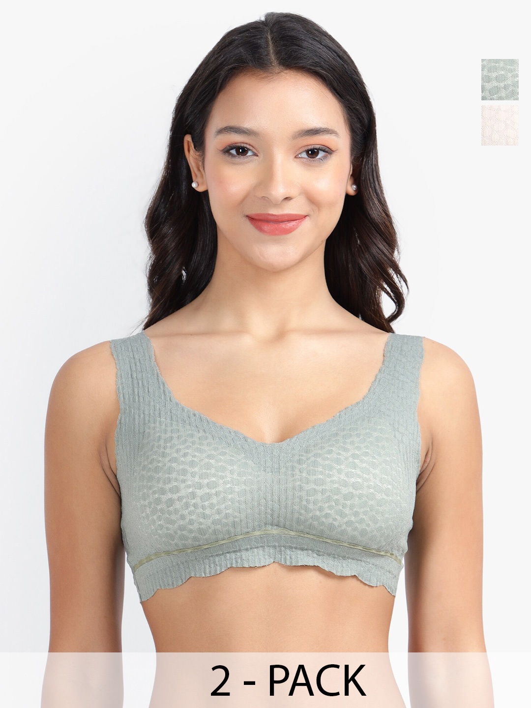

PARKHA Pack of 2 Seamless Padded Bralette Bras- All Day Comfort, Beige