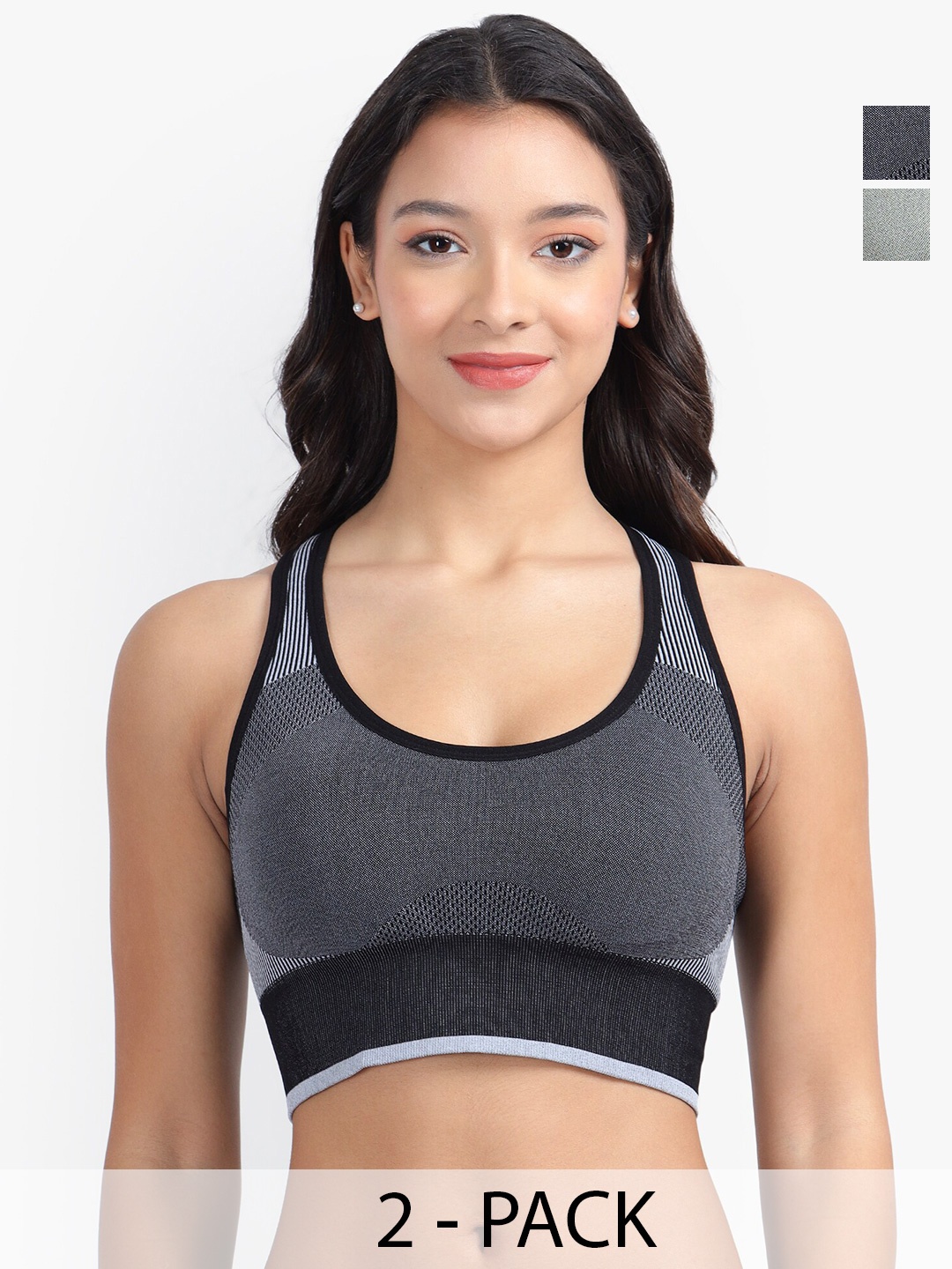

PARKHA Pack Of 2 Full Coverage Padded Sports Bra 360 Degree Support, Charcoal