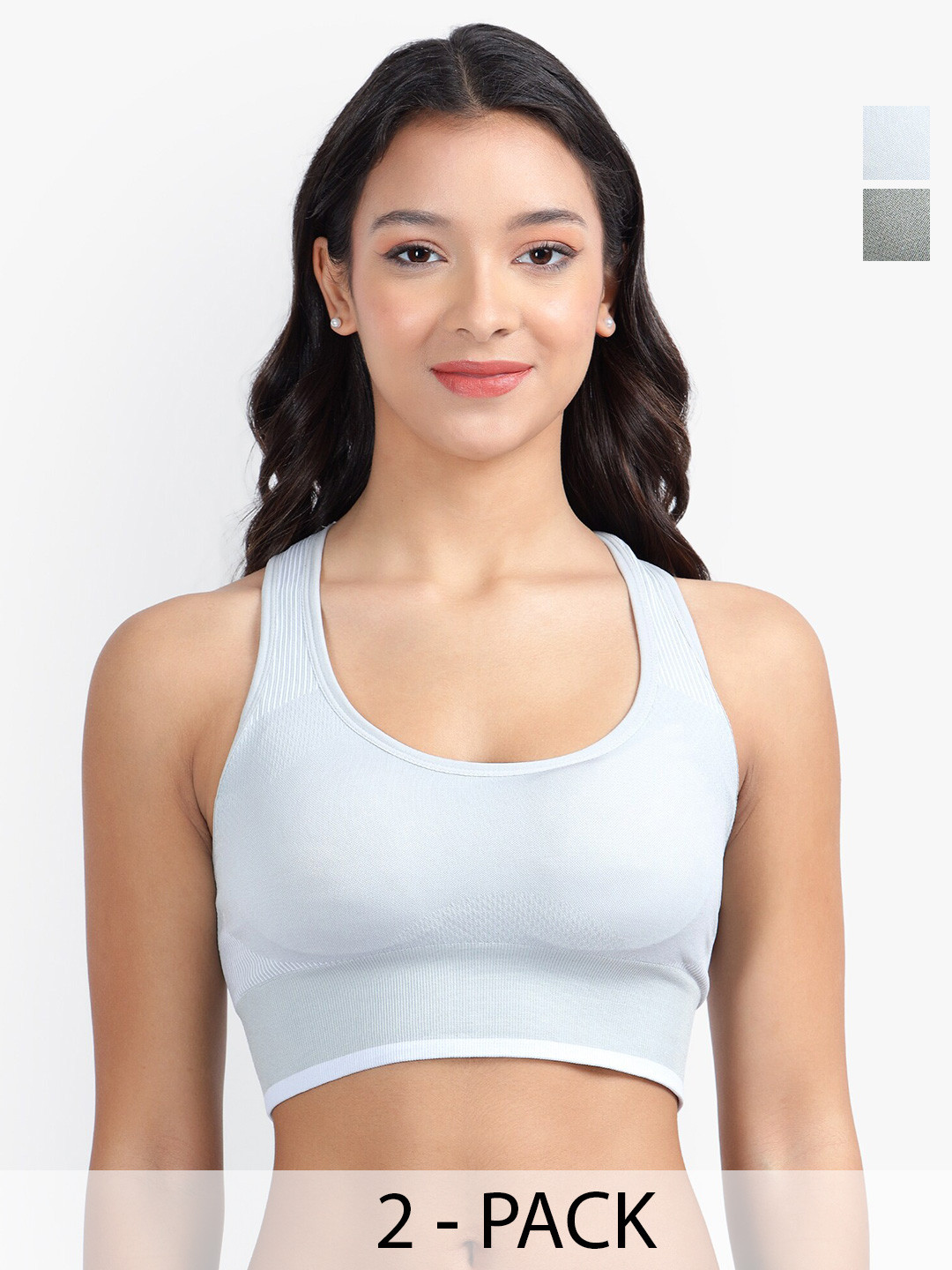 

PARKHA Pack of 2 Full Coverage Padded Workout Bra- 360 Degree Support, Grey
