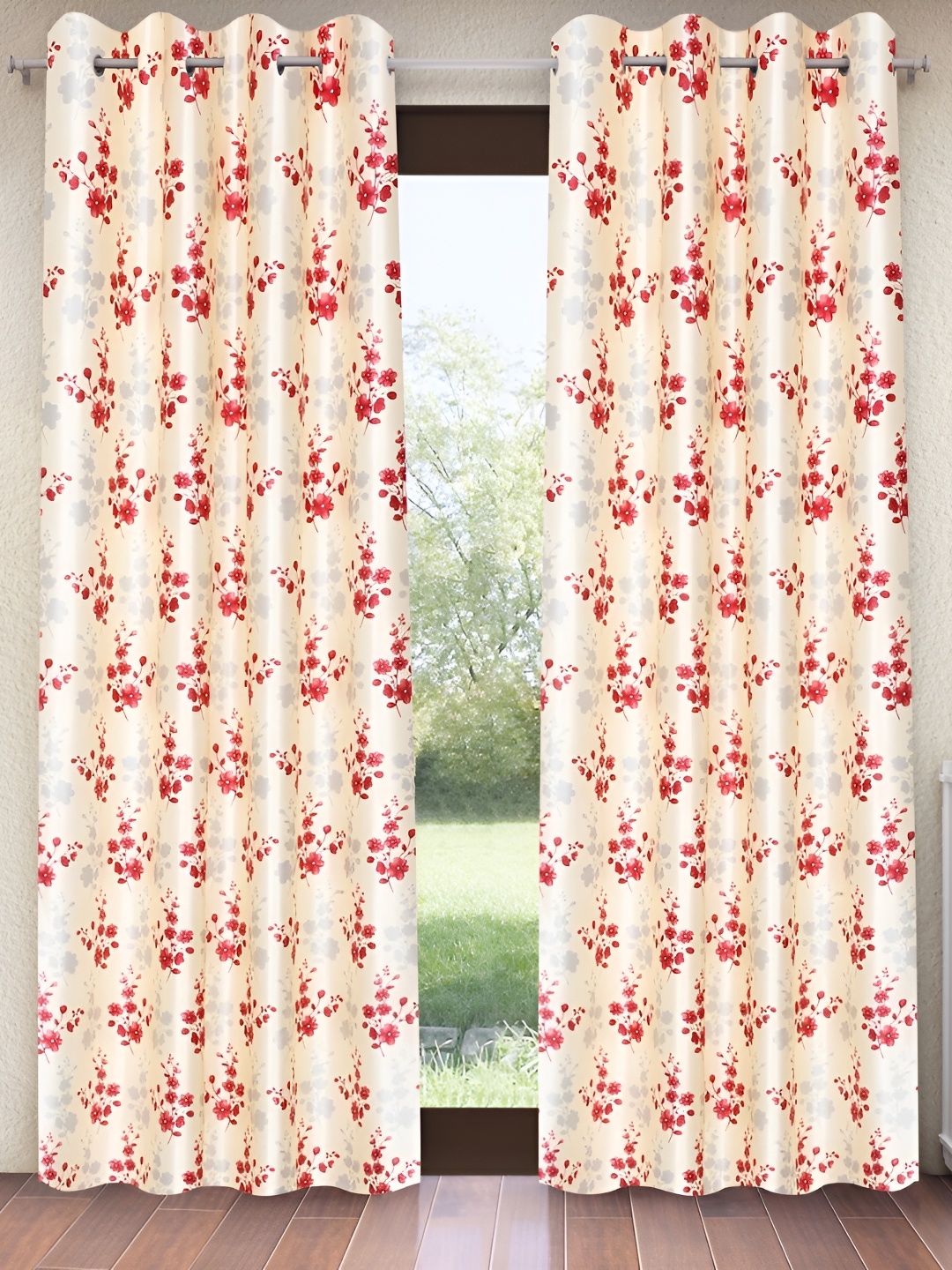 

Home Sizzler Cream & Maroon 2 Pieces Floral Window Curtain