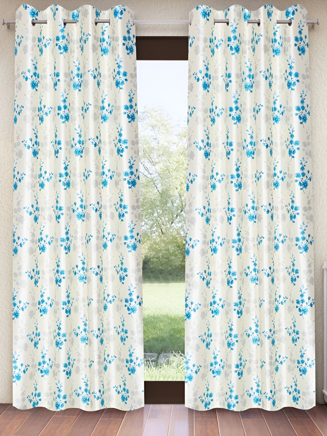 

Home Sizzler White & Blue 2 Pieces Floral Door Curtain