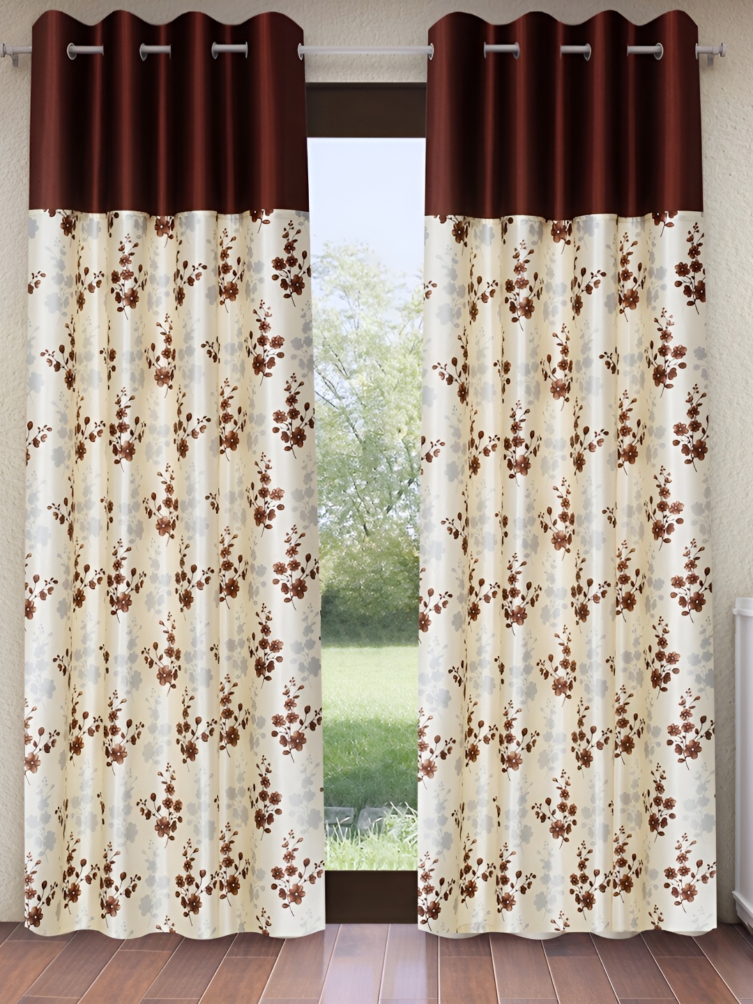 

Home Sizzler Cream & Brown 2 Pieces Floral Window Curtain