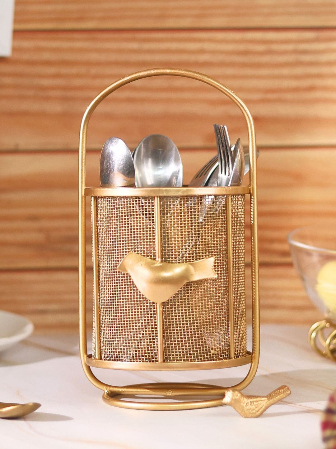 

Chokhat Gold Toned Metal Cutlery Holder