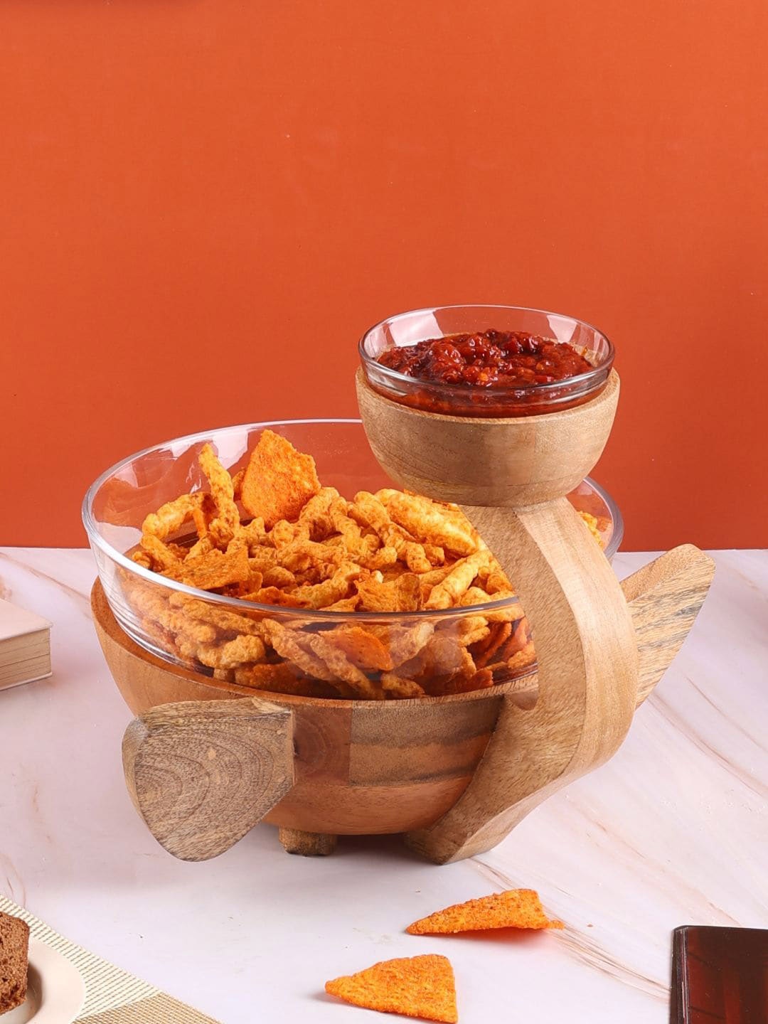 

Chokhat Beige & Transparent Wooden & Glass Serving Bowl