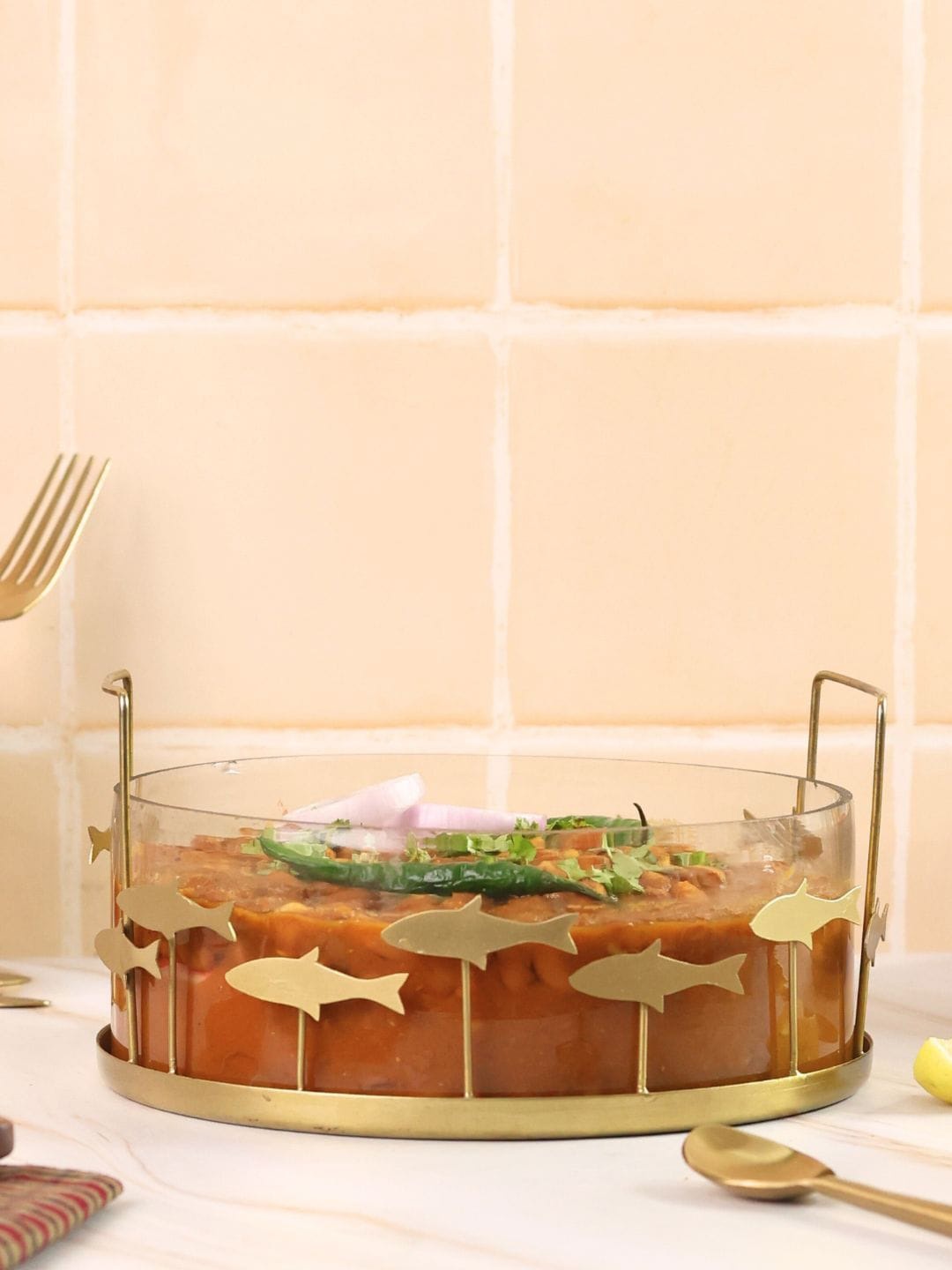 

Chokhat Gold Toned & Transparent Glass Bowl 1.8L