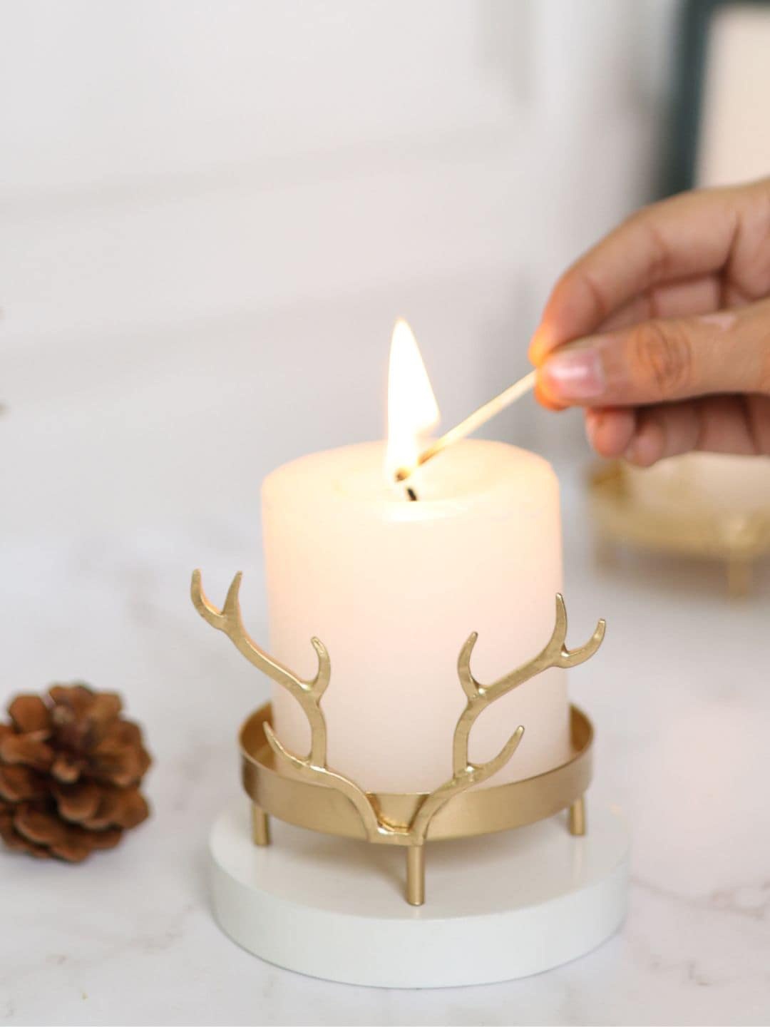 Chokhat Gold-Toned Metal Hiran Candle Holder