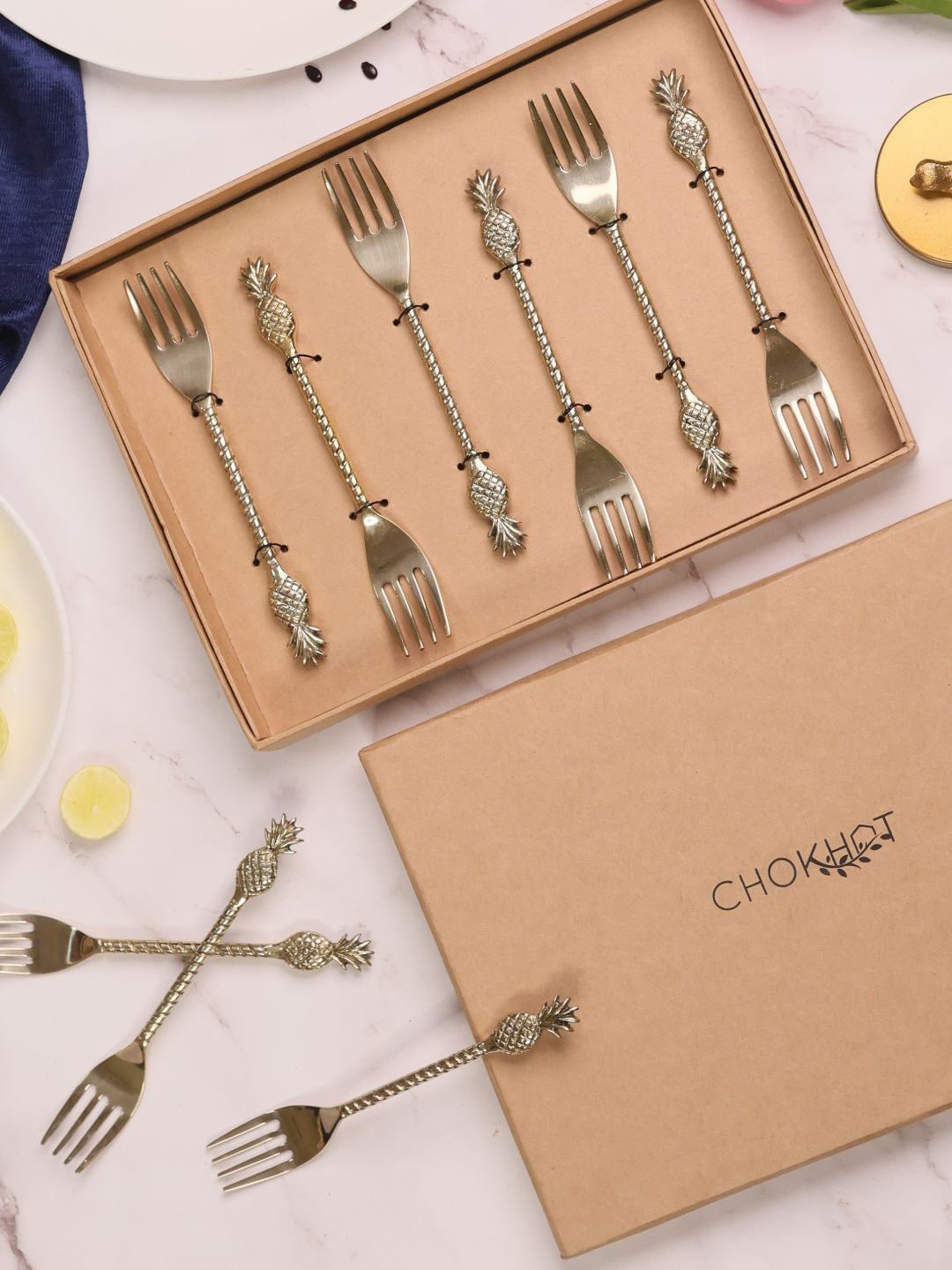 

Chokhat Gold-Toned 6 Pieces Steel Ananas Fork Set