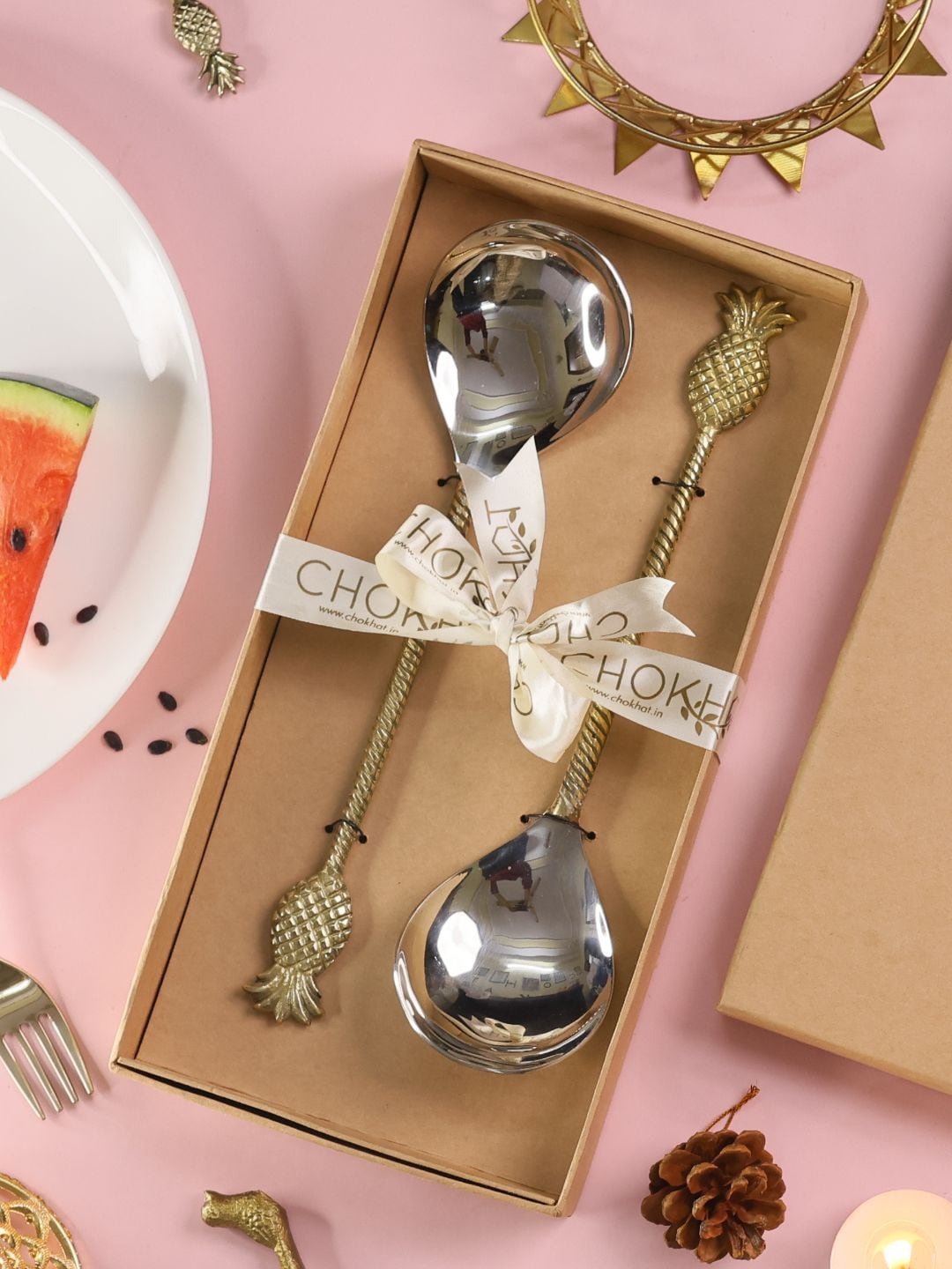 

Chokhat Gold & Silver Toned 2 Pieces Steel Ananas Serving Spoon Set
