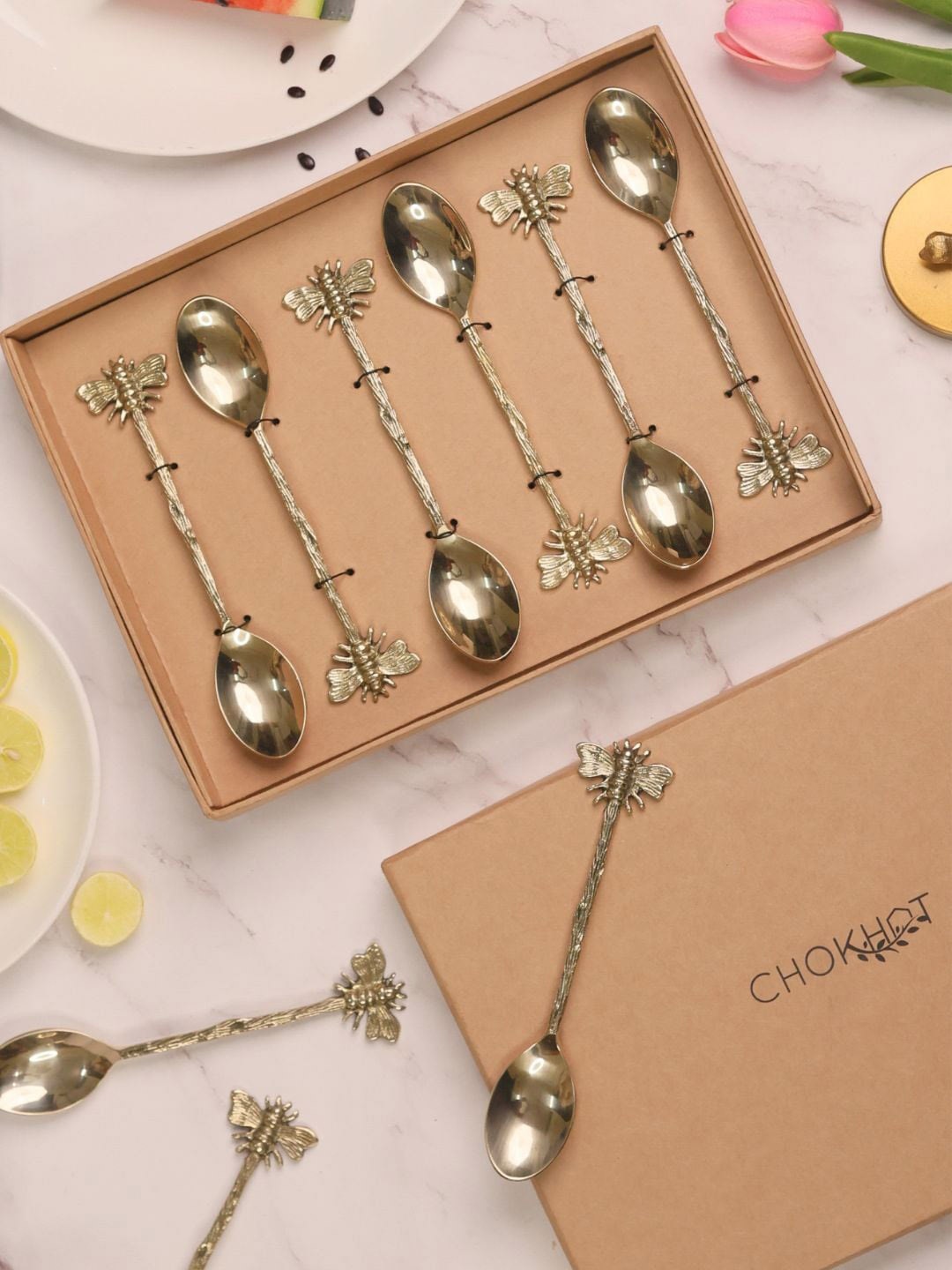 

Chokhat Gold-Toned 6 Pieces Steel Bhavra Table Spoon Set